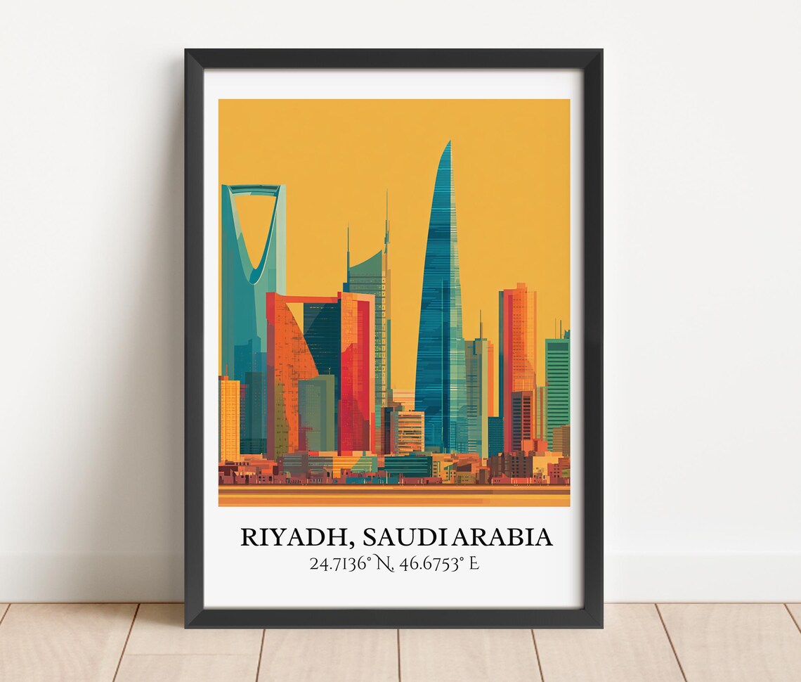 Riyadh Saudi Arabia Retro Kingdom Tower Skyline Vintage Travel Decor Poster - Image 2