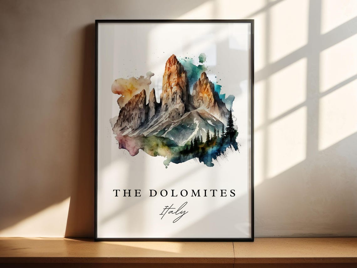 Dolomites Watercolor Italy Travel Poster, Wall Art Print - Image 4