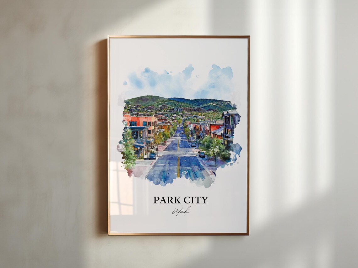 Park City Utah Watercolor Mountain Main Street Scene Art Poster - Image 5