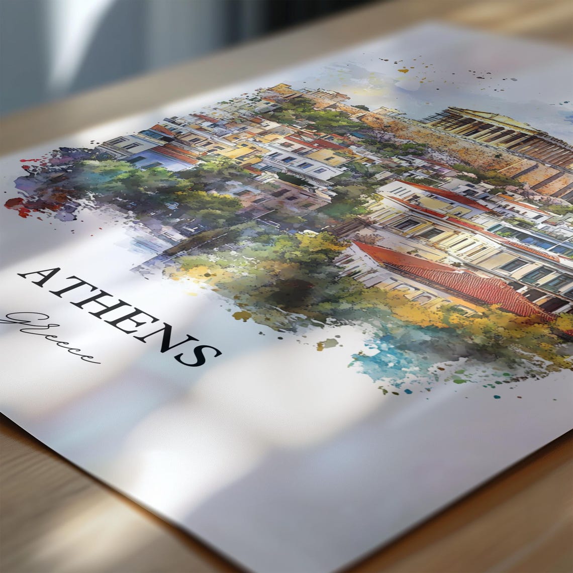 Athens Greece Watercolor Travel Poster, Art Print - Image 6