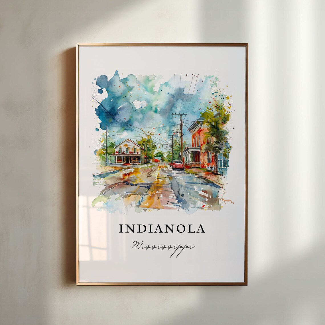 Indianola, Mississippi Watercolor Travel Poster Art
