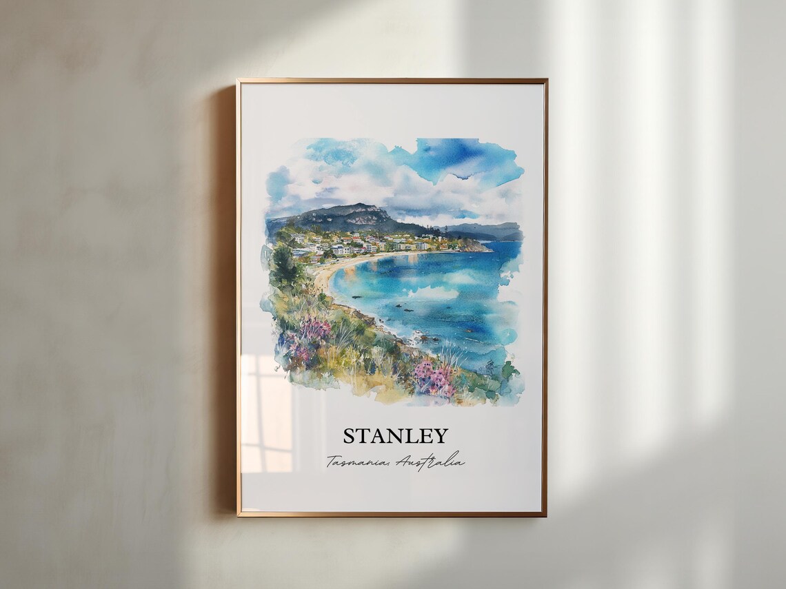 Stanley Tasmania Coastal Bay Village Watercolor Travel Art Print - Image 4