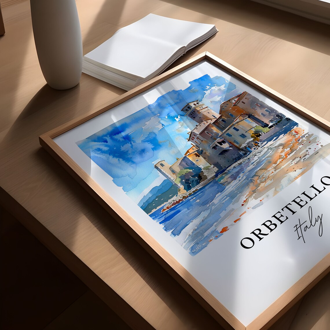 Orbetello Italy Waterfront Old Town Watercolor Travel Poster - Image 5
