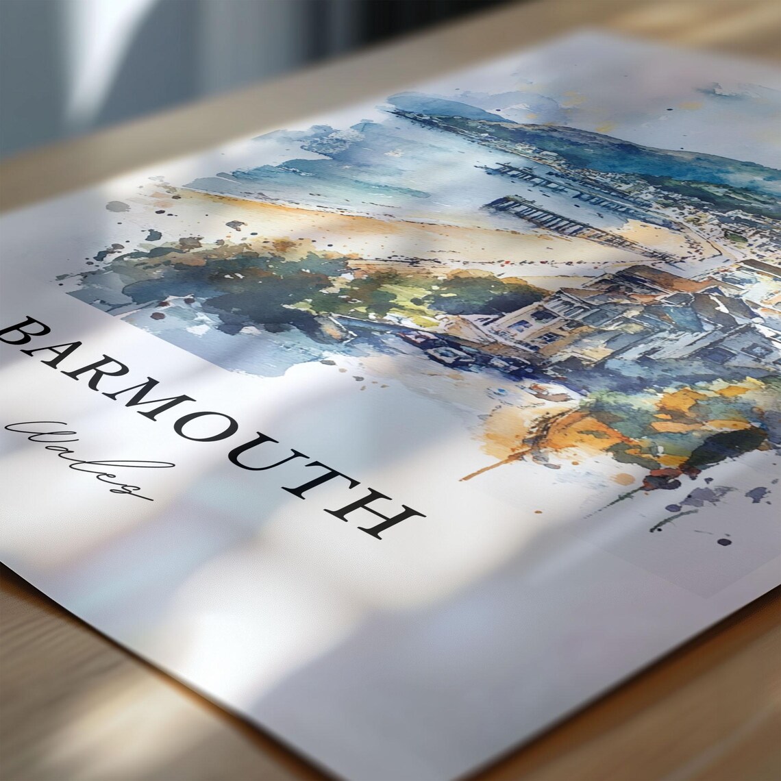 Barmouth Wales Watercolor Seaside Beach Piers Quaint Town Poster - Image 2