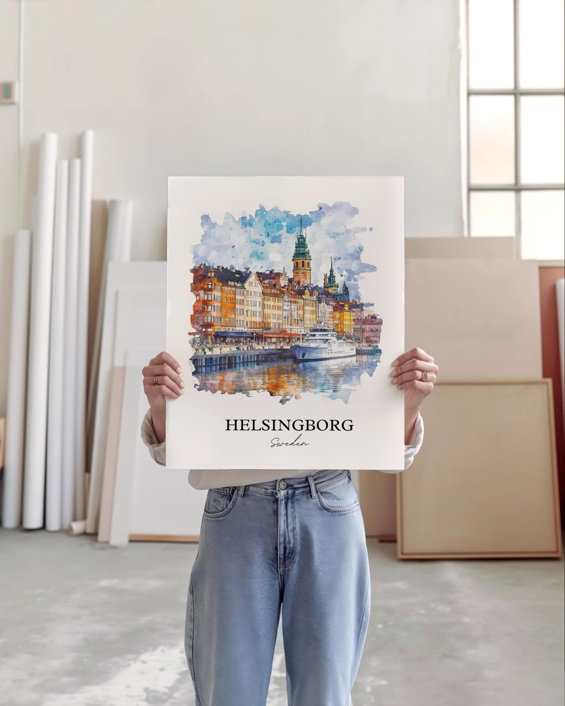 Helsingborg Sweden Waterfront Ship Watercolor Minimalist Travel Poster - Image 5