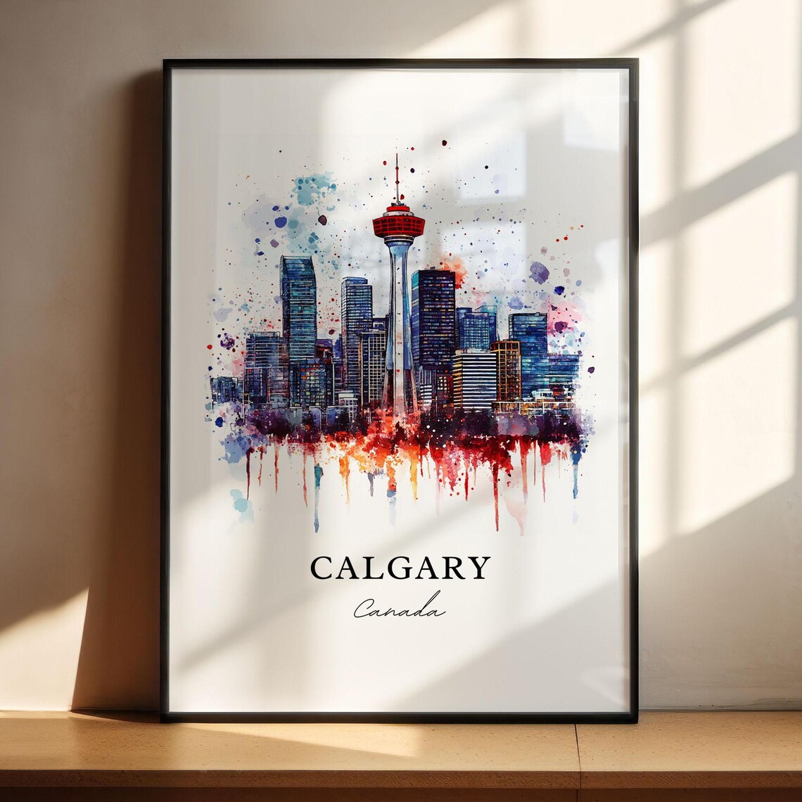 Calgary Watercolor Skyline Travel Poster Print - Image 4