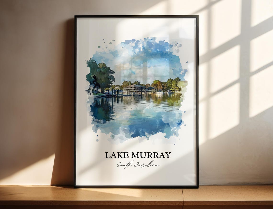 Lake Murray South Carolina Tranquil Glassy Water Shore Homes Poster