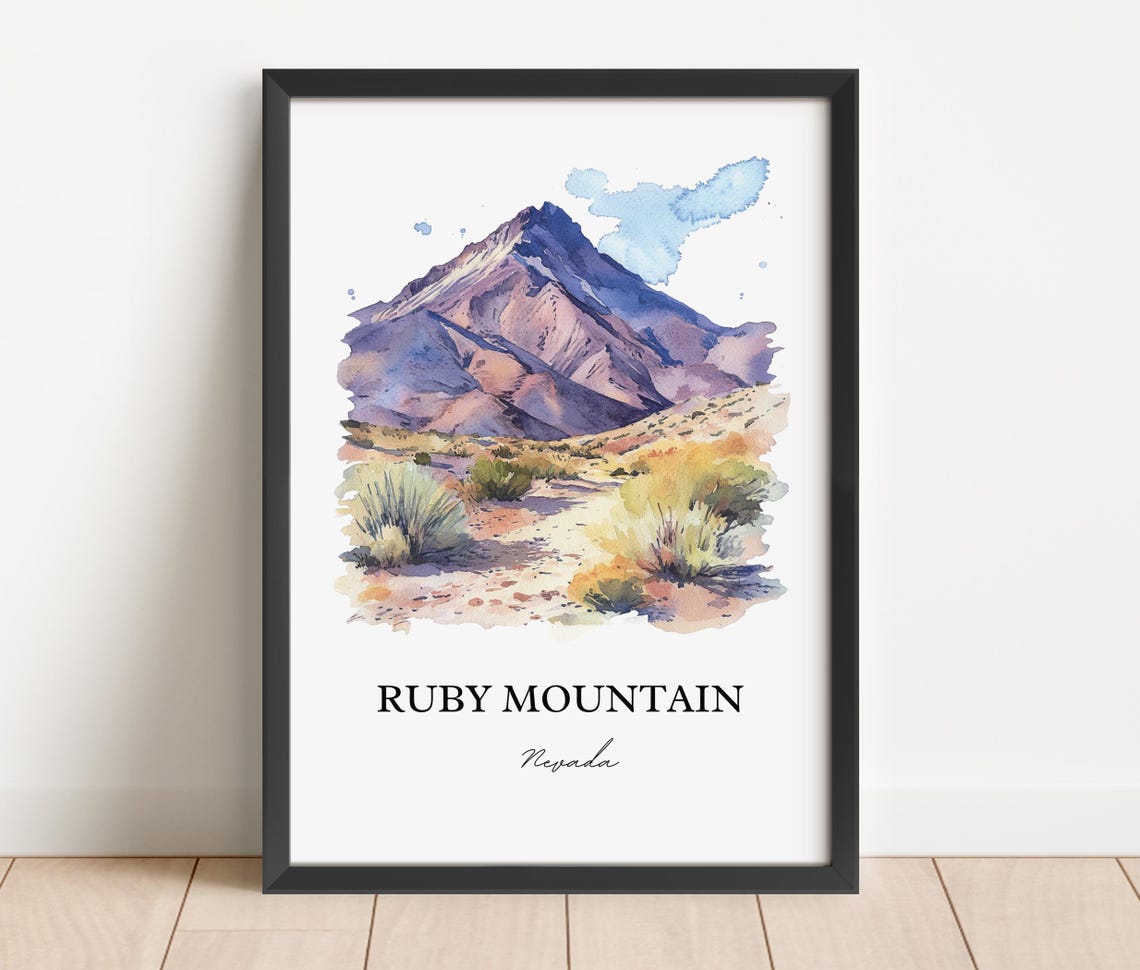 Ruby Mountain Nevada Desert Peak Watercolor Landscape Travel Poster - Image 5