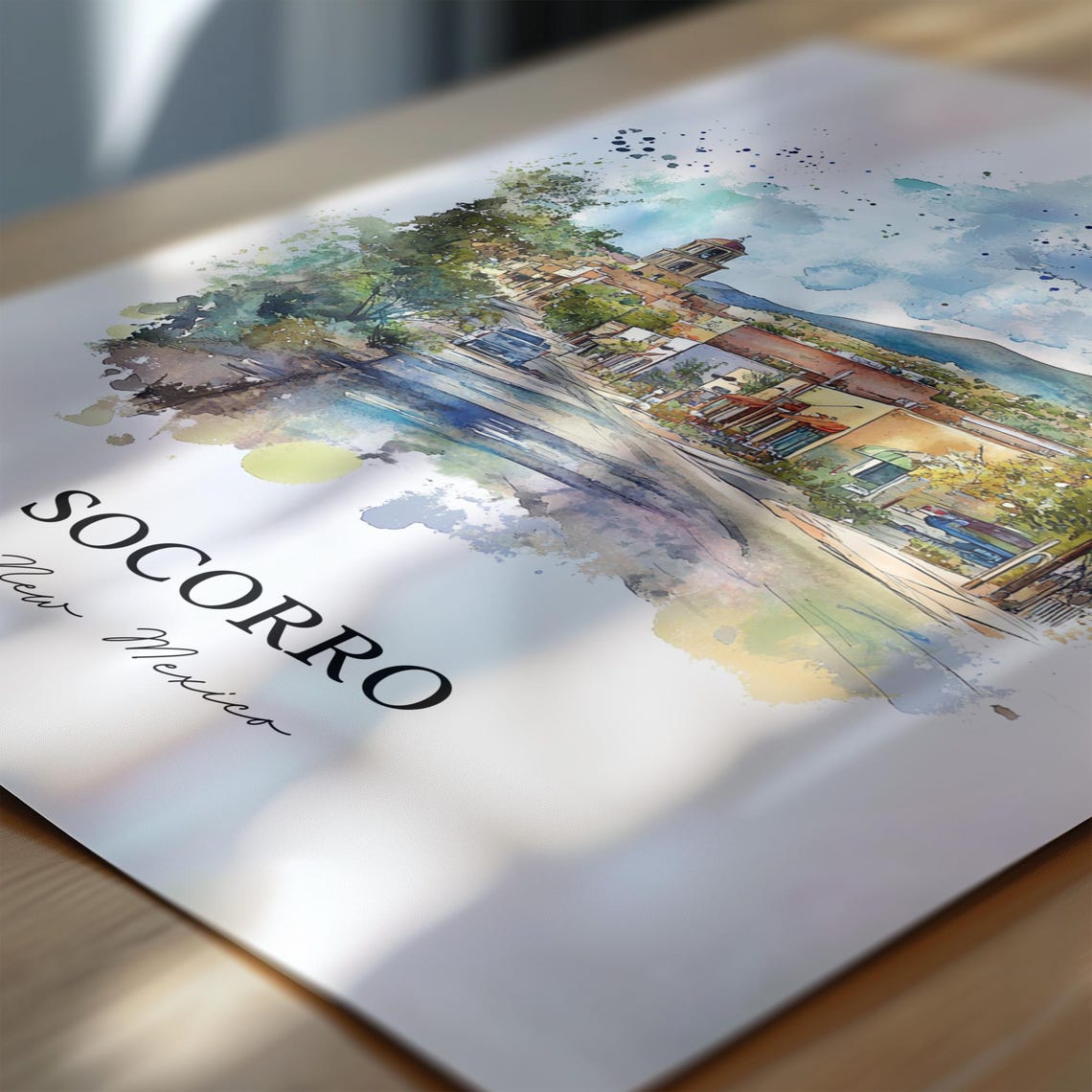 Socorro New Mexico Adobe Street Mountain Watercolor Travel Gift Poster - Image 6