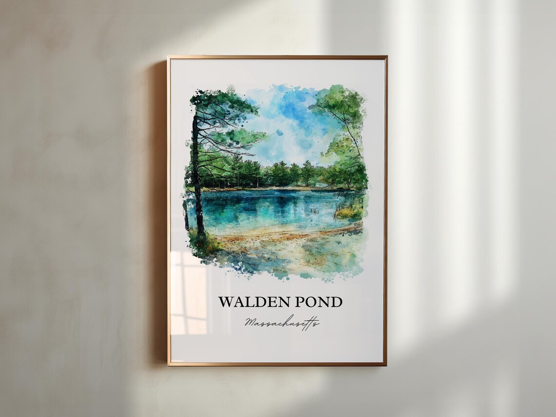 Walden Pond Massachusetts Tranquil Lake Pines Watercolor Poster - Image 5