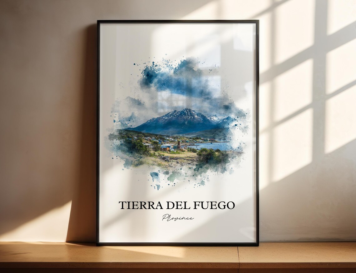 Tierra Del Fuego Province Scenic Watercolor Travel Landscape Art Poster
