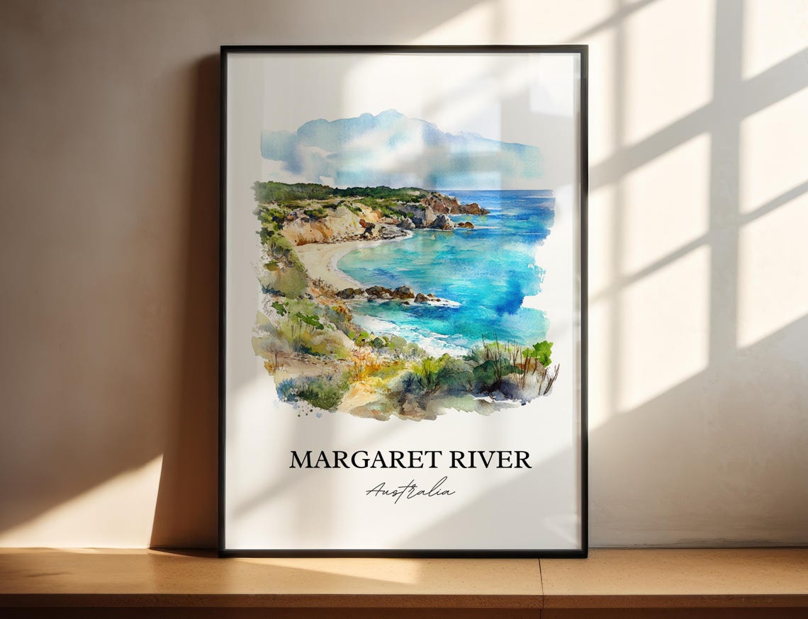 Margaret River Australia Turquoise Cove Cliffs Watercolor Poster