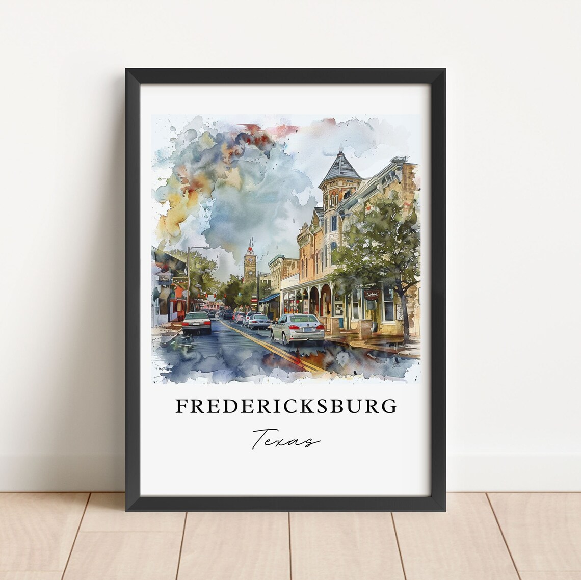 Fredericksburg, TX Watercolor Travel Poster