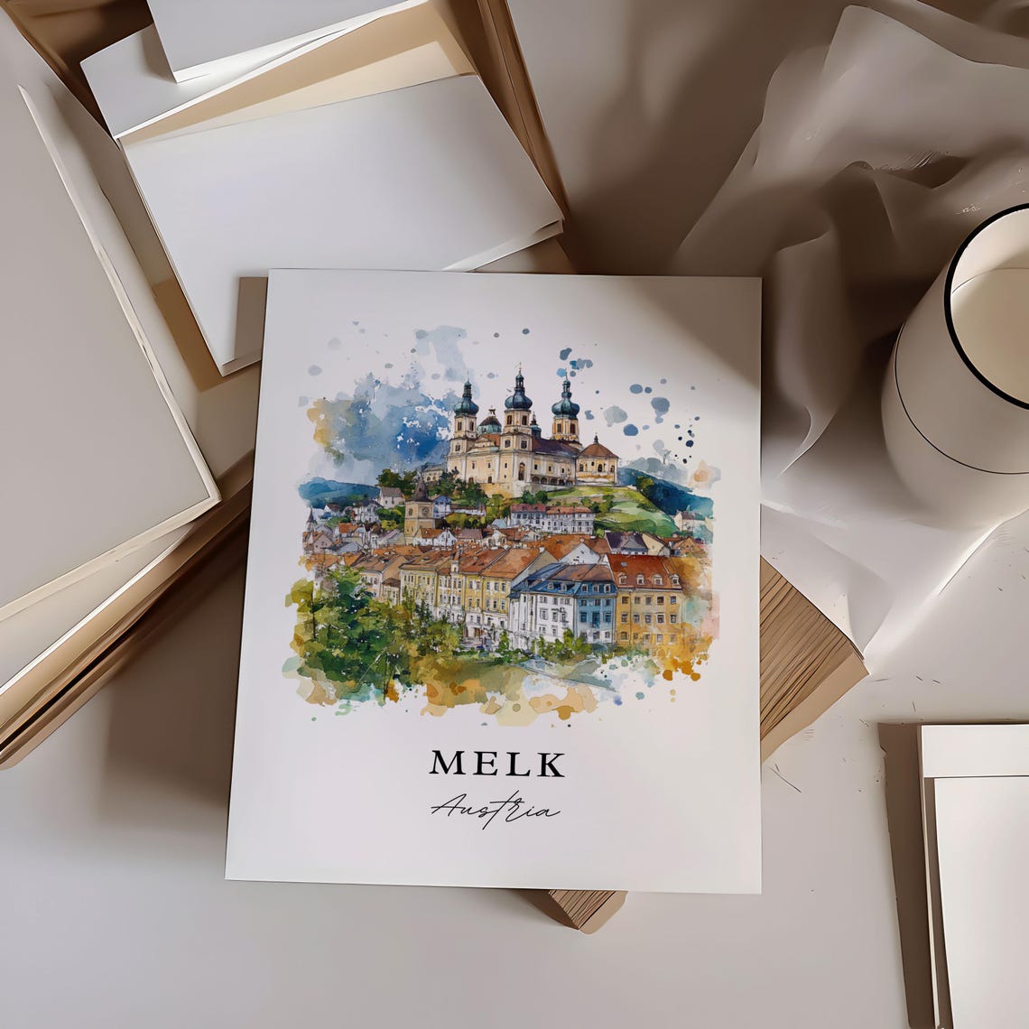Melk Austria Danube Abbey Town Baroque Watercolor Travel Poster - Image 5