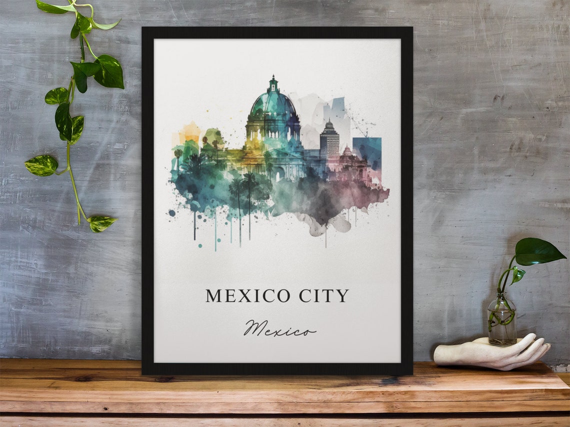 Mexico City Mexico Watercolor Skyline Dome Cathedral Travel Poster