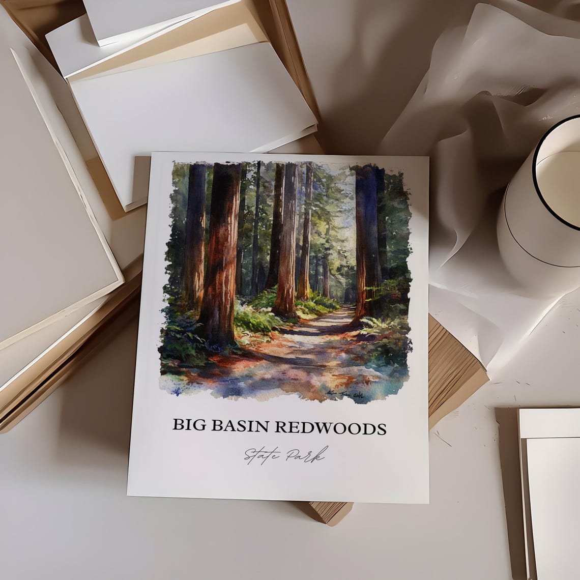 Big Basin Redwoods California Forest Trail Watercolor Travel Poster - Image 2