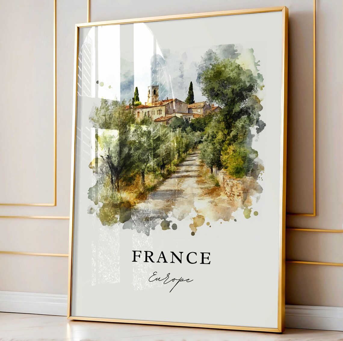 France Europe Countryside Lane Stone Village Watercolor Poster - Image 4