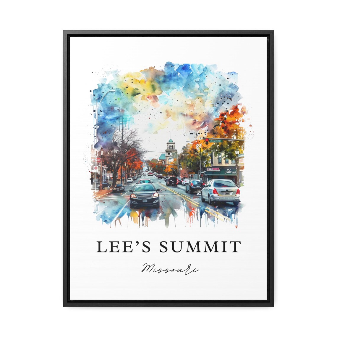 Lees Summit Missouri Watercolor Downtown Street Scene Poster - Image 2