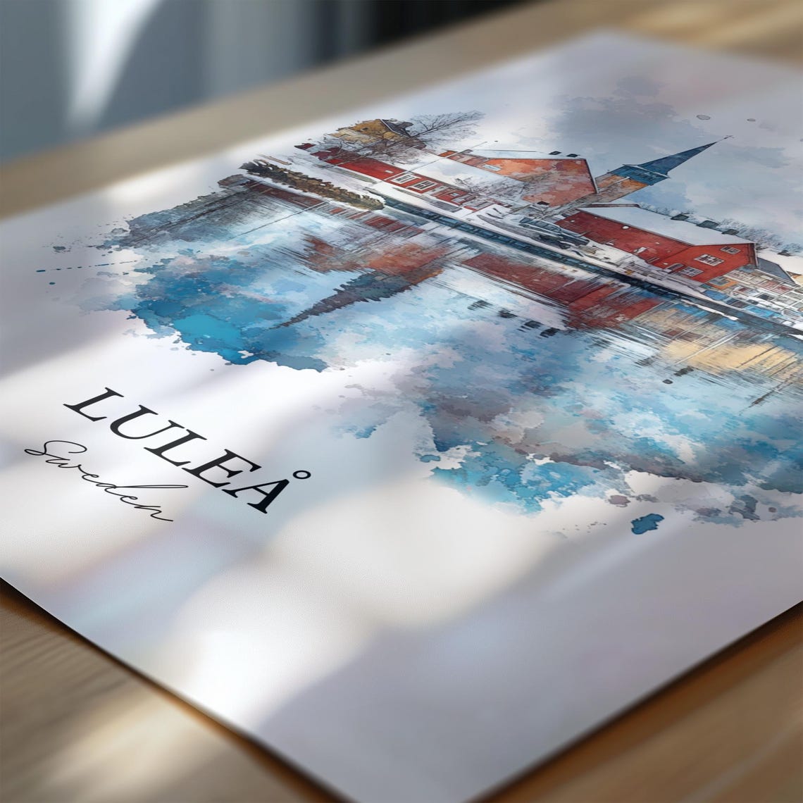 Luleå Sweden Harbor Reflection Watercolor Minimalist Travel Poster - Image 6