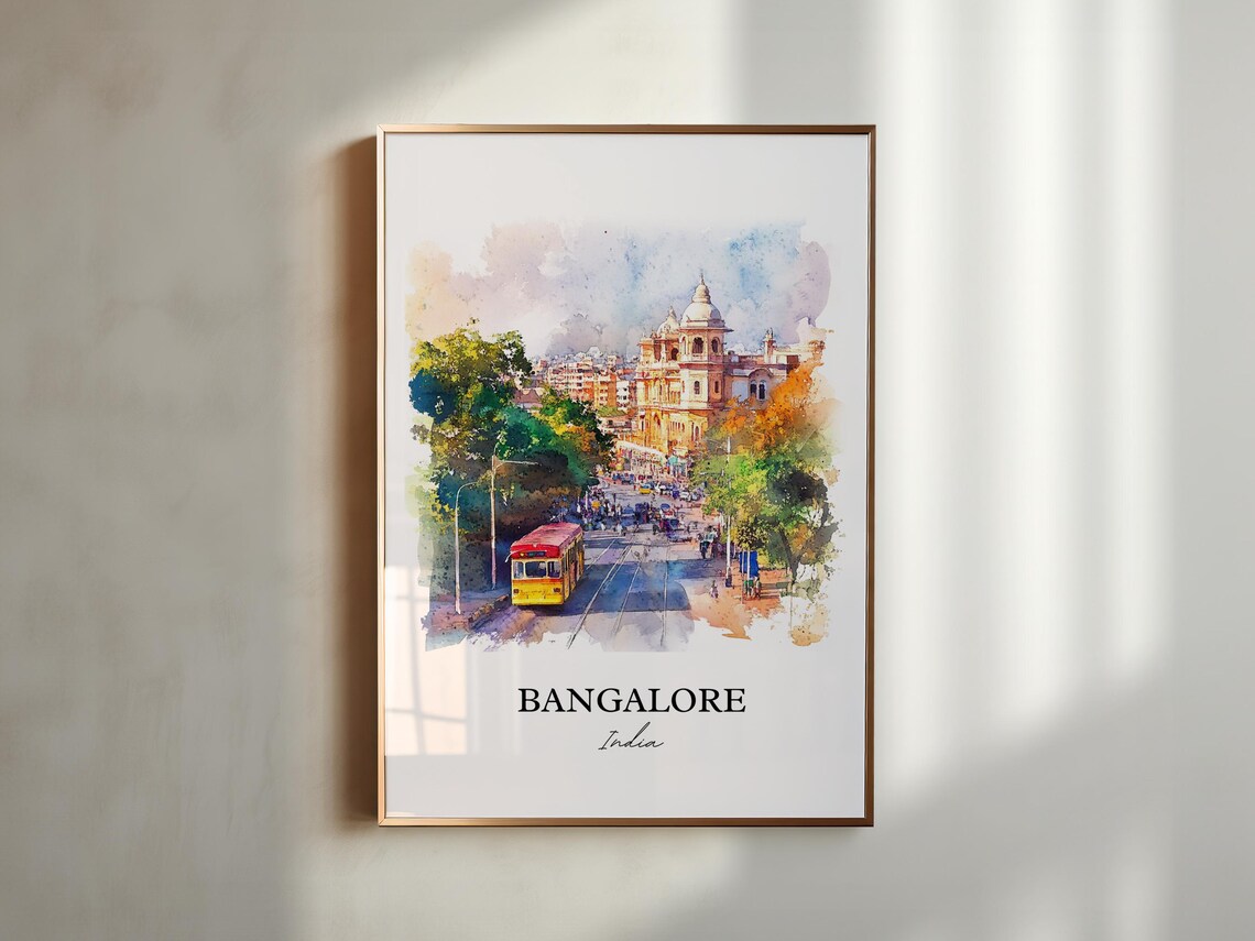 Bangalore India Watercolor City Street Scene Art Travel Poster - Image 5