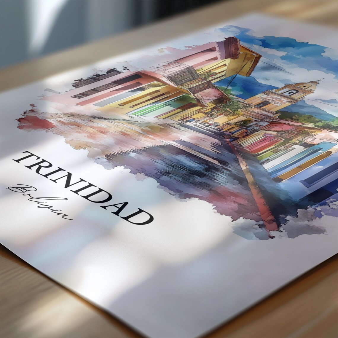 Trinidad Bolivia Watercolor Colonial Street Church Travel Poster - Image 6