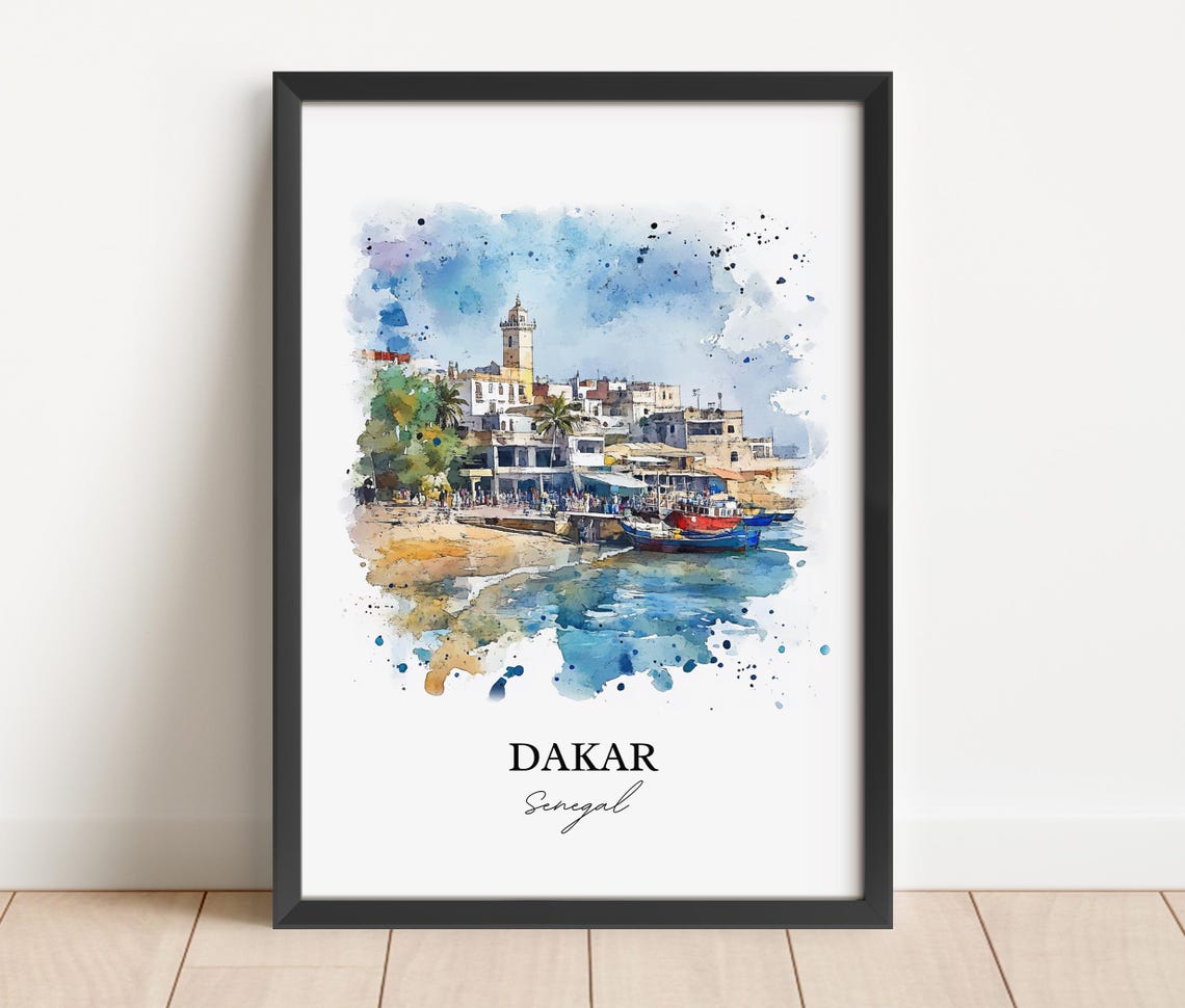 Dakar Senegal Harbor Fishing Boats Waterfront Watercolor Poster - Image 5