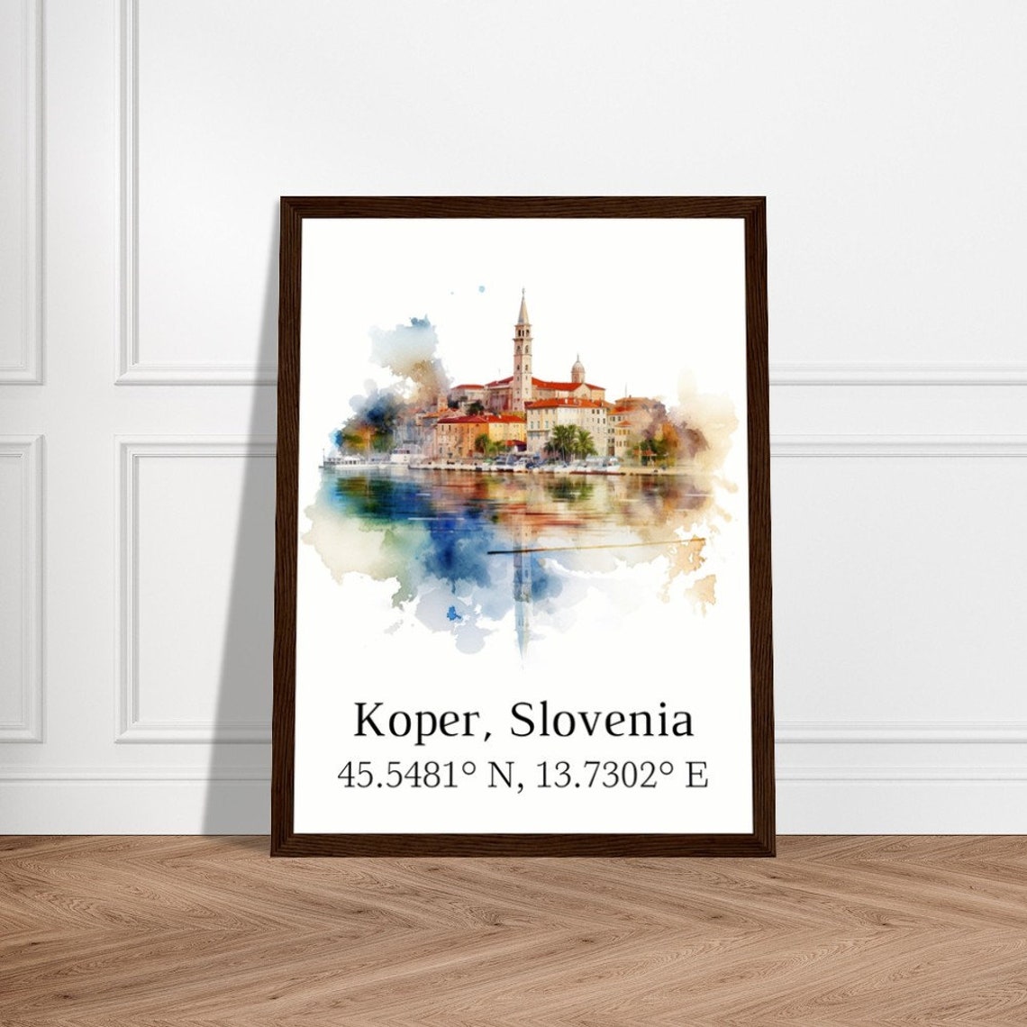 Koper Slovenia Harbor Bell Tower Old Town Watercolor Travel Poster - Image 2