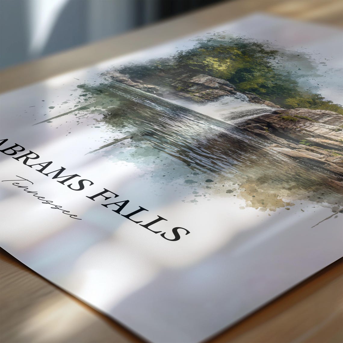 Abrams Falls Tennessee Smoky Mountains Waterfall Watercolor Poster - Image 6
