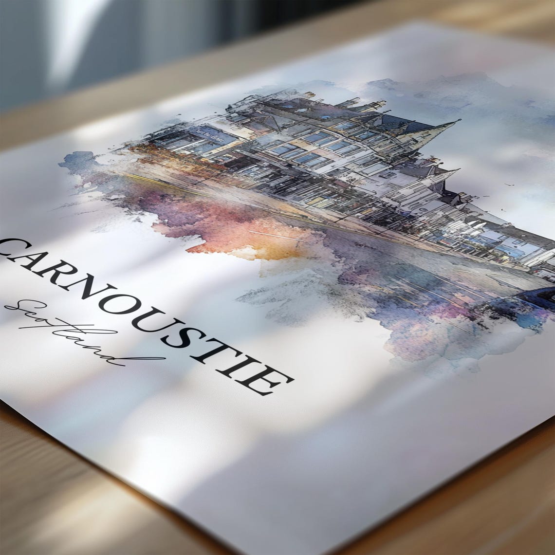 Carnoustie Scotland Watercolor Street Stone Buildings Poster - Image 2