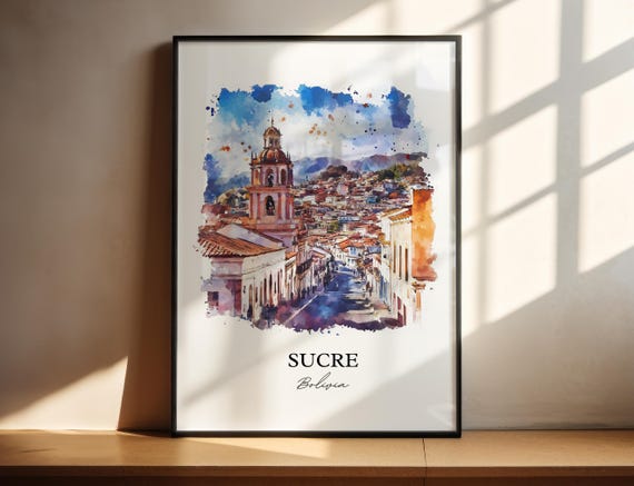 Sucre Bolivia Wall Art Chuquisaca Dept Print Watercolor Gift Travel Poster Housewarming