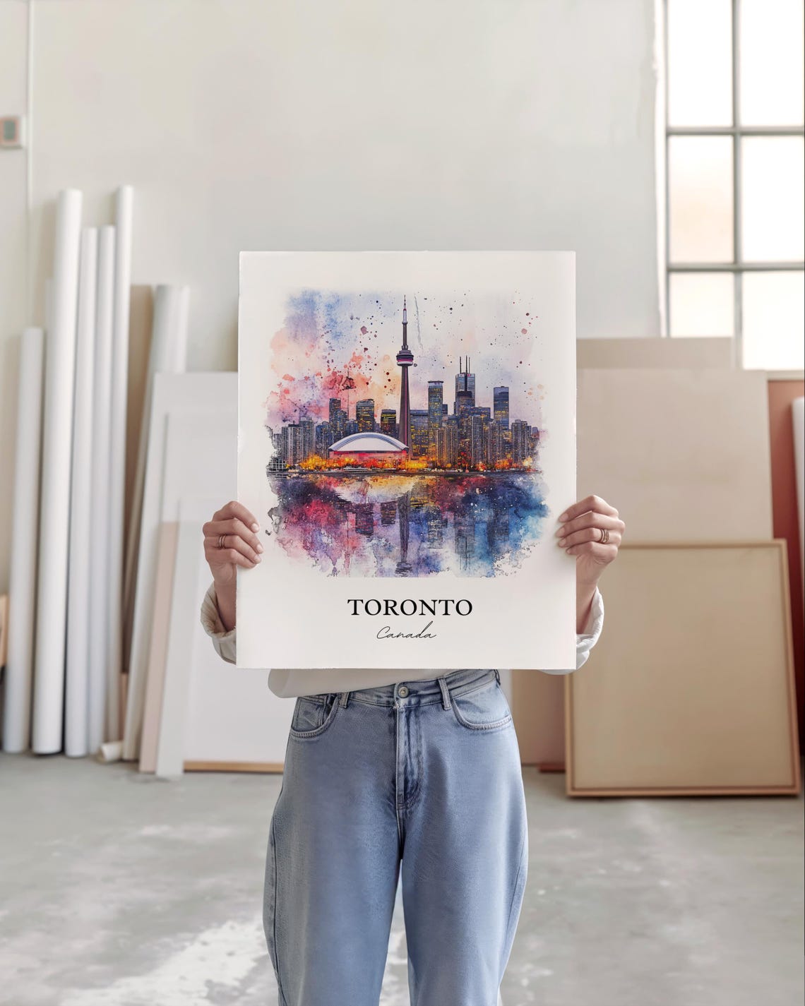 Toronto Skyline Watercolor Travel Poster, Canada - Image 4