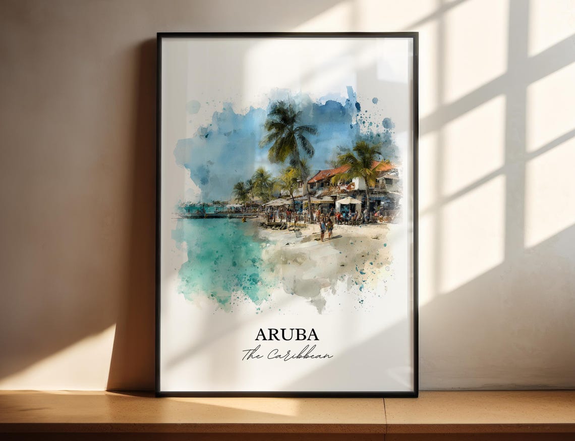 Aruba Wall Art Print Watercolor Caribbean Gift Travel Poster Housewarming