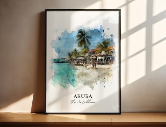 Aruba Wall Art Print Watercolor Caribbean Gift Travel Poster Housewarming