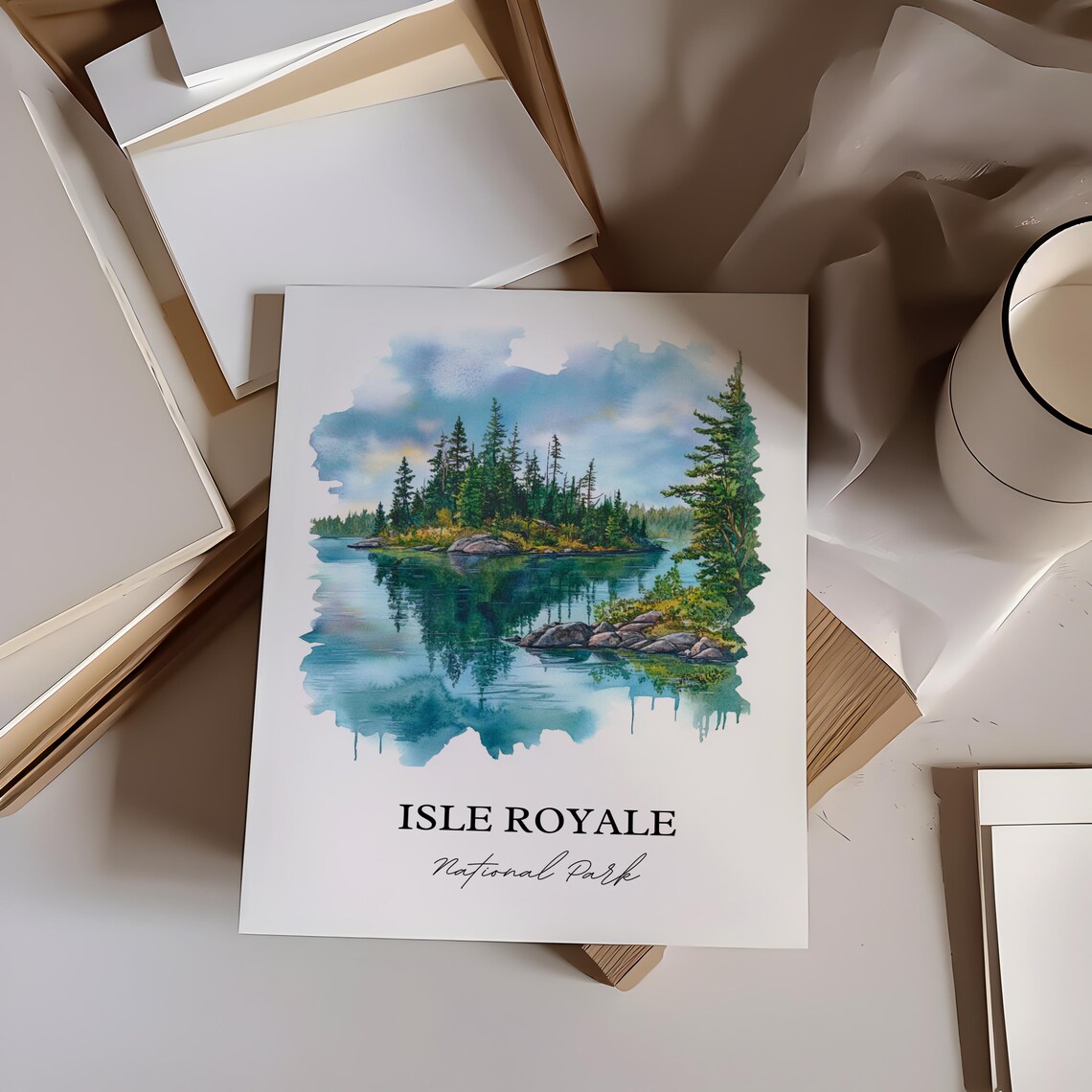 Isle Royale National Park Michigan Watercolor Island Lake Poster - Image 6