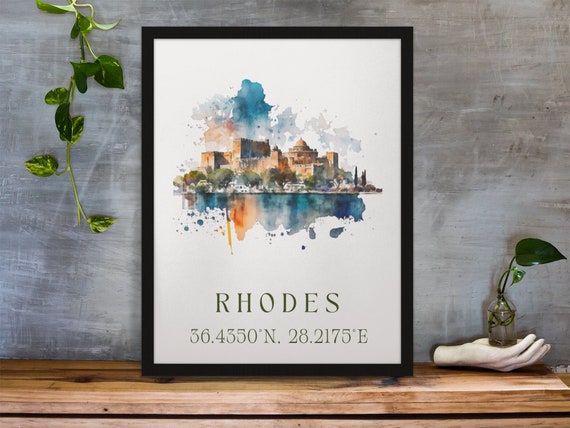 Rhodes Greece Travel Poster, Custom Text