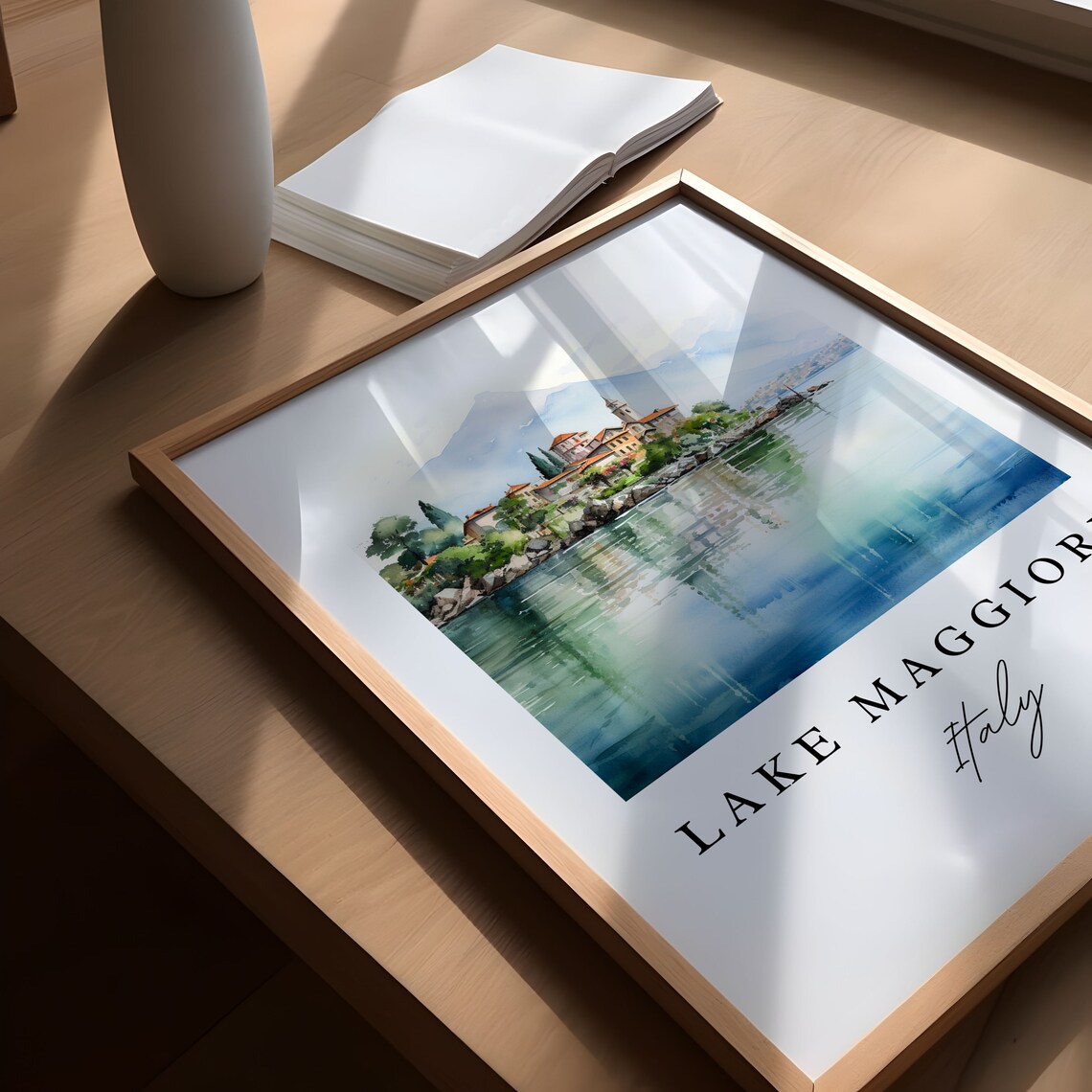 Lake Maggiore Italy Island Village Misty Watercolor Travel Poster - Image 5