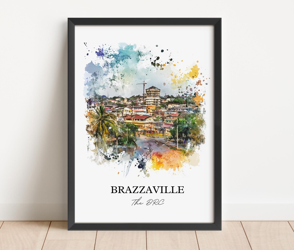 Brazzaville The DRC Watercolor City Street Scene Travel Poster - Image 4
