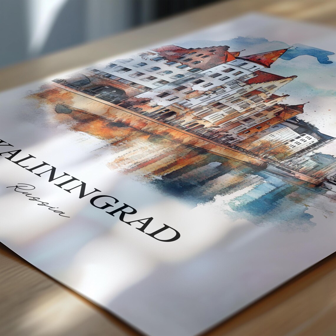 Kaliningrad Russia Watercolor Riverside Old Town Scene Poster - Image 6