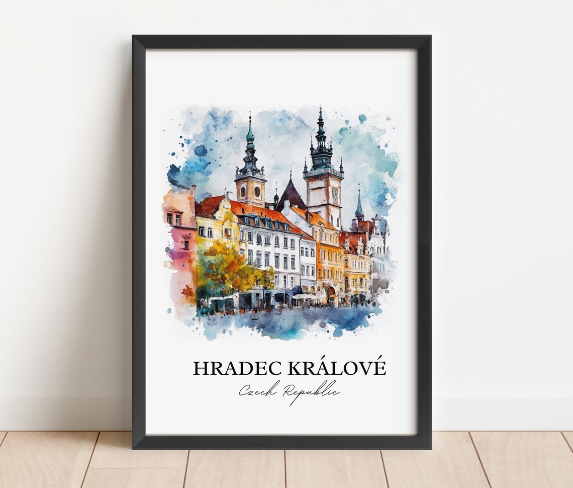 Hradec Kralove Czech Republic Watercolor Old Town Travel Poster - Image 2