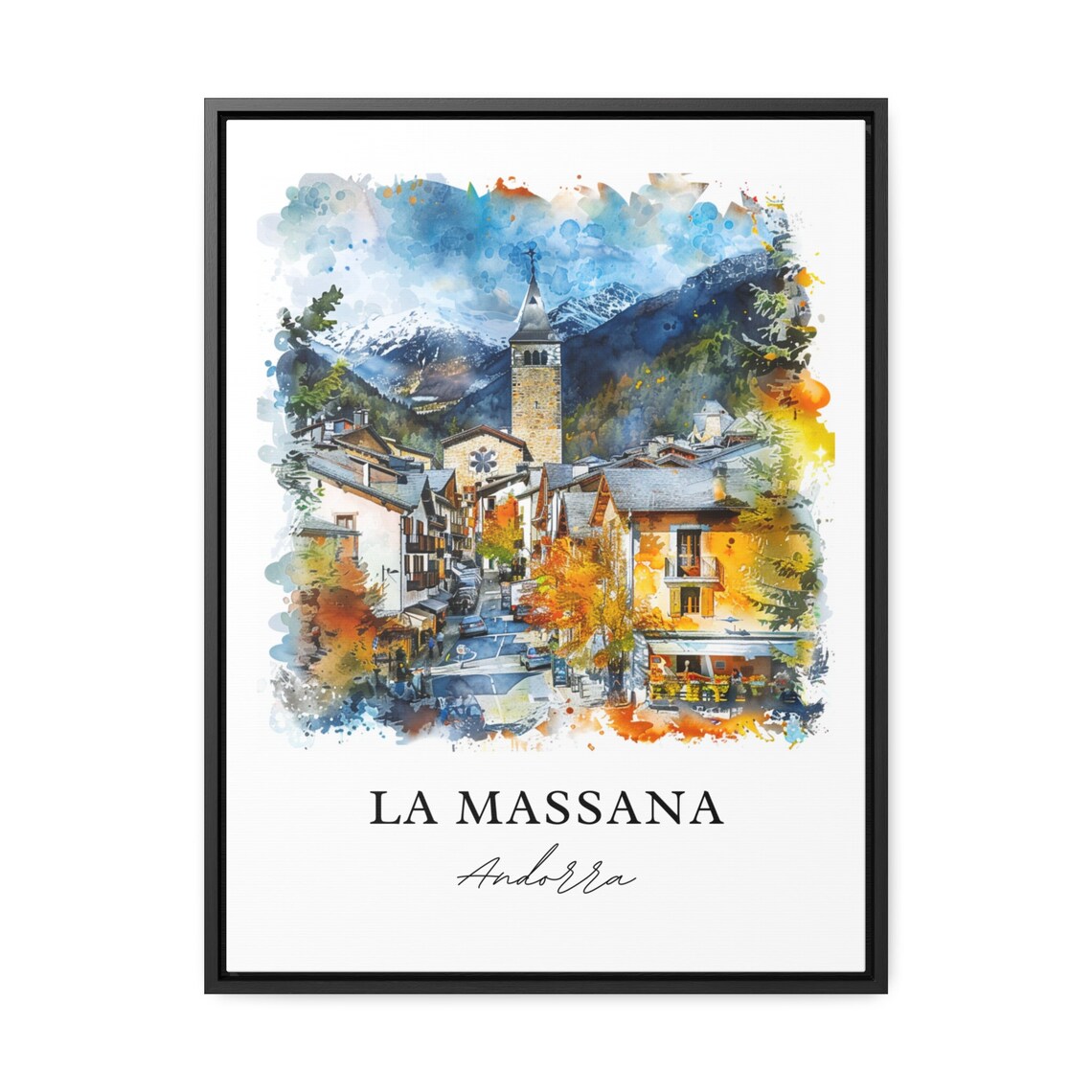 La Massana Andorra Alpine Village Mountain Watercolor Travel Poster - Image 3