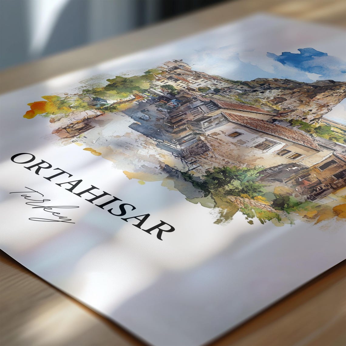 Ortahisar Turkey Watercolor Rock Castle Town Cappadocia Style Poster - Image 6