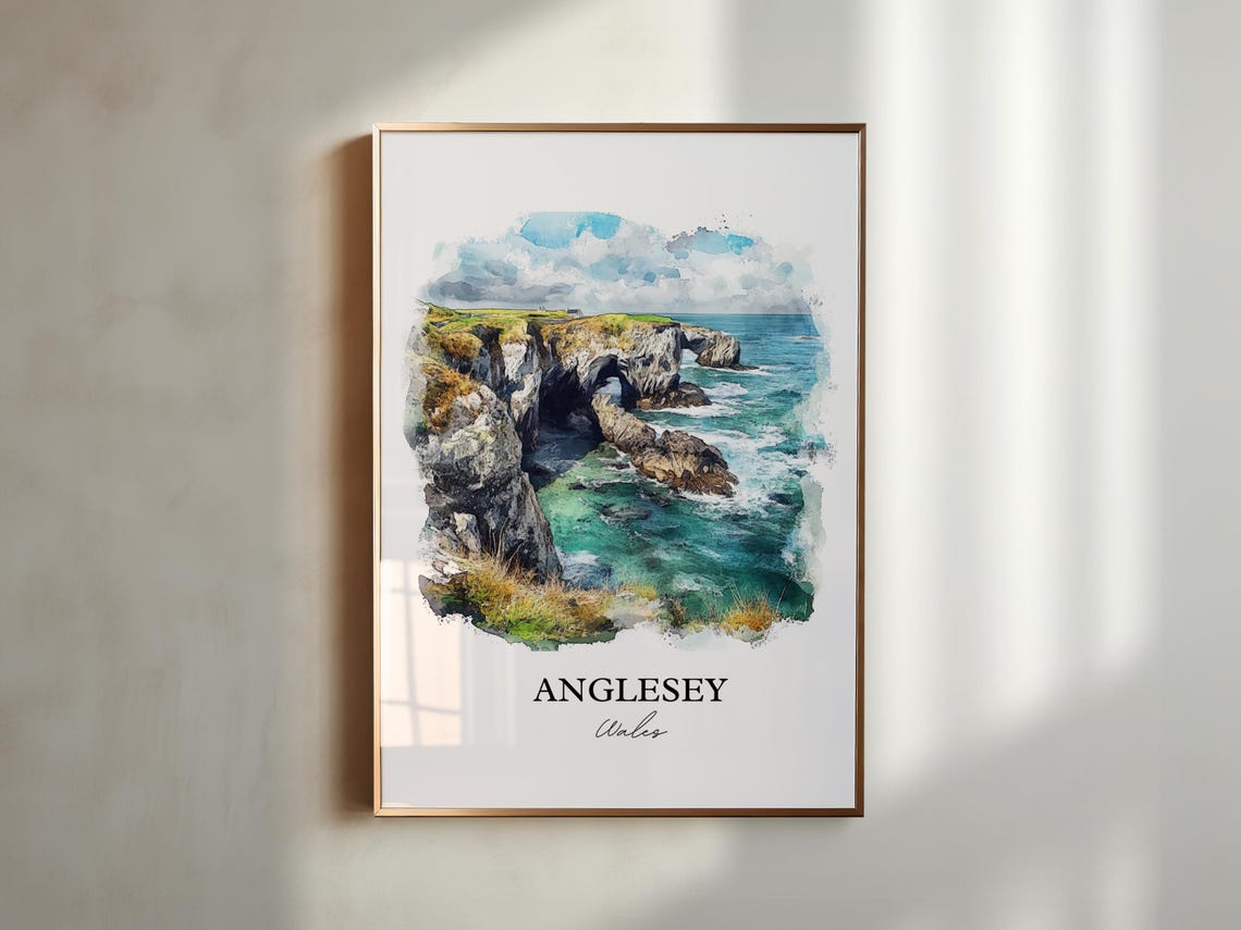 Anglesey Wales Rocky Sea Cliffs Watercolor Coastal Landscape Poster - Image 3