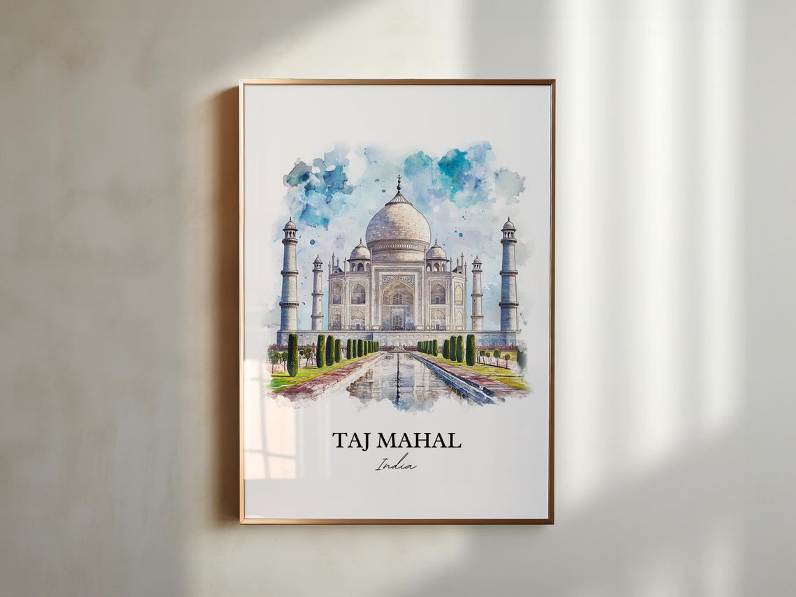 Taj Mahal India Watercolor Iconic Marble Mausoleum Art Poster - Image 4