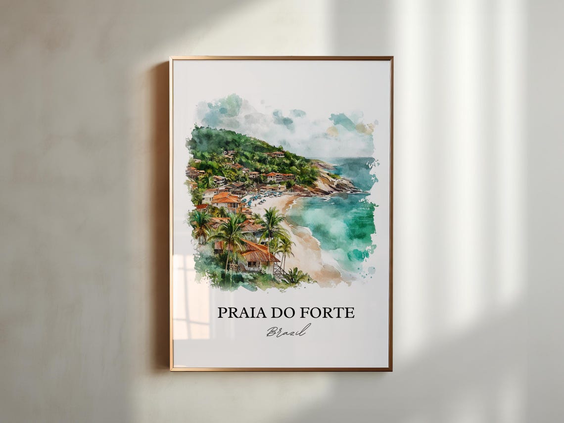 Praia do Forte Brazil Watercolor Tropical Beach Coast Poster - Image 4