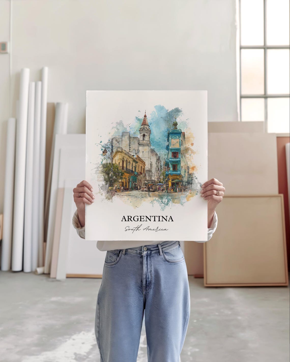 Argentina Watercolor Buenos Aires Street Scene Travel Poster - Image 3
