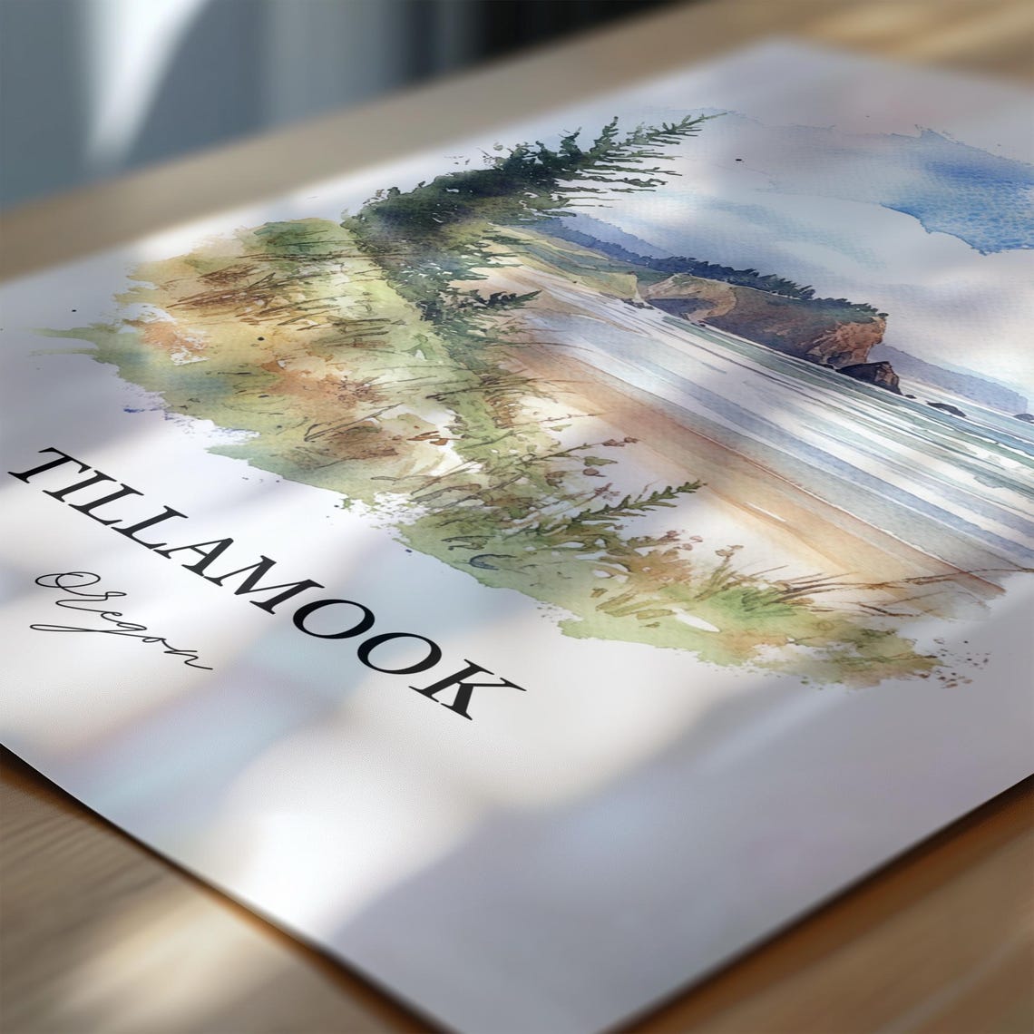 Tillamook Oregon Coast Beach Cliffs Watercolor Travel Poster - Image 6