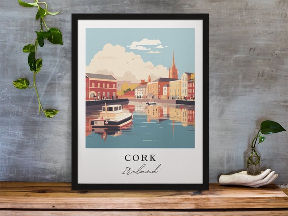 Cork Ireland Traditional Travel Poster, Custom Text