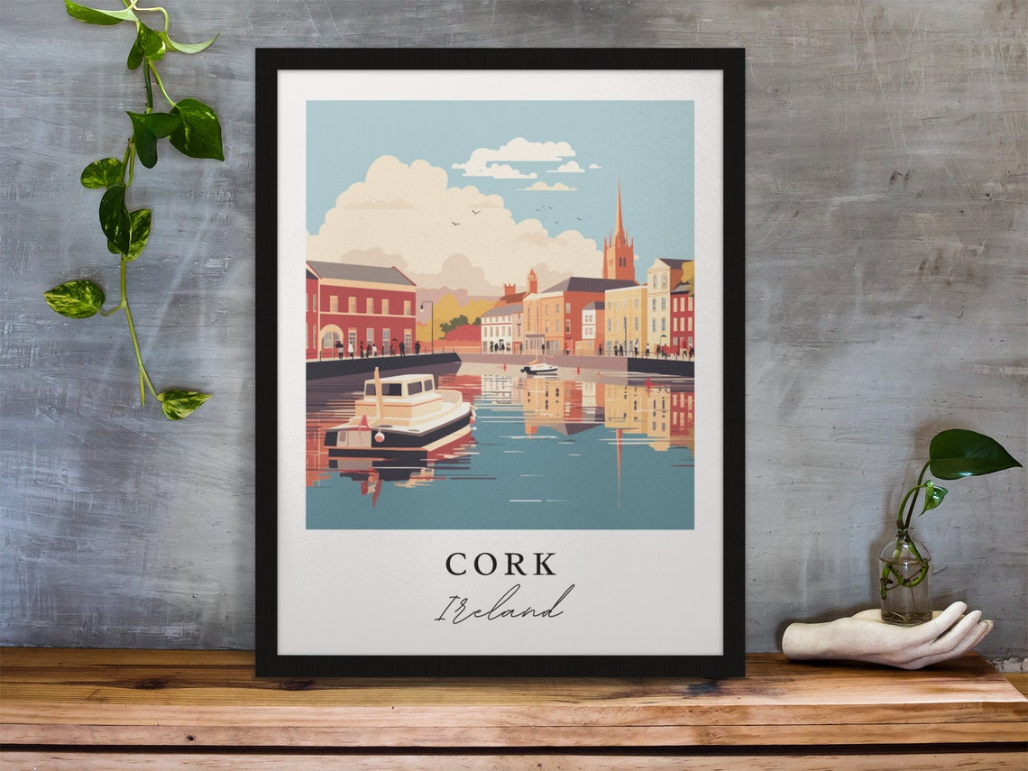 Cork Ireland Traditional Travel Poster, Custom Text
