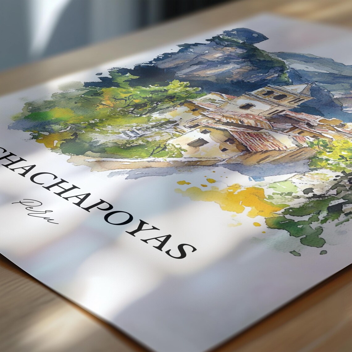 Chachapoyas Peru Mountain Town Church Tower Watercolor Poster - Image 6