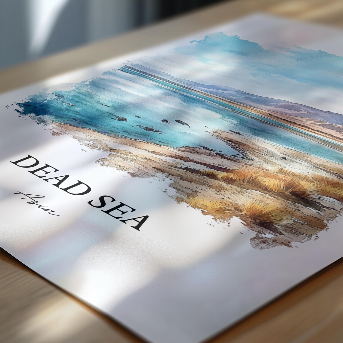 Dead Sea Asia Salt Lake Shoreline Watercolor Landscape Travel Poster - Image 6